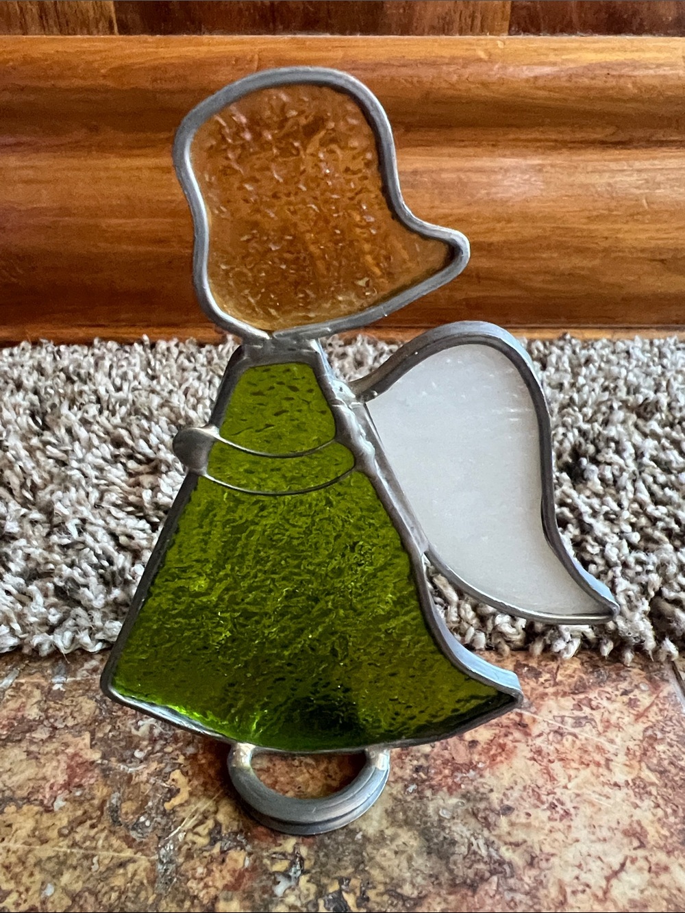 Green Stained Glass Angel Figurine - Decorative Home Art
